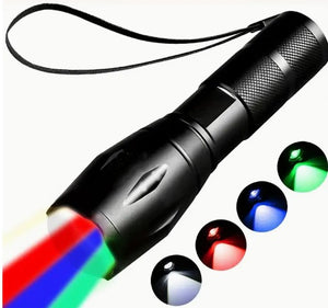 Rechargeable Flashlights, 4 Color Light, White Light - Red Light - Blue Lights - Green Lights, Blood Tracking Light For Hunting