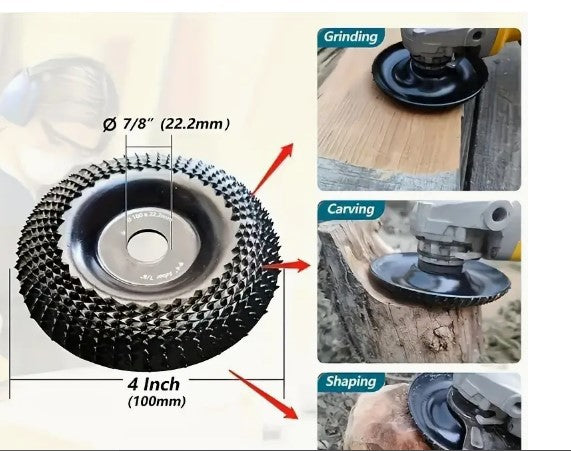 1pc 4Inch Wood Grinder Wheel Disc, Wood Shaping Wheel, Grinding Wheel Carving Abrasive Disc For Woodworking Sanding Carving Shaping Fit Angle Grinders