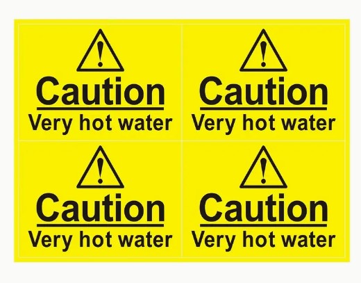 4-Pack Caution Very Hot Water Warning Stickers, 7.62x5.08 cm All-Purpose PVC Labels for Office, School, Public Areas, Water Dispenser - Durable, Waterproof, Self-Adhesive Vinyl Safety Signs