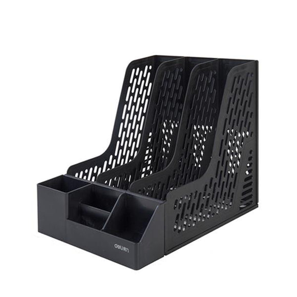 Deli 78981 File Parts Storage Box With Pen Holder Desktop Finishing Frame Data Basket Office Three Grid Document