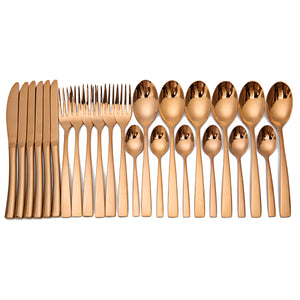 KCASA KC-ST05 High-end Stainless Steel 24 Pieces Gold Flatware Set Dinnerware Set