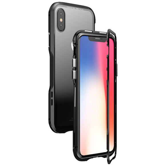 Luphie Magnetic Adsorption Metal+Tempered Glass Protective Case For iPhone XS Max