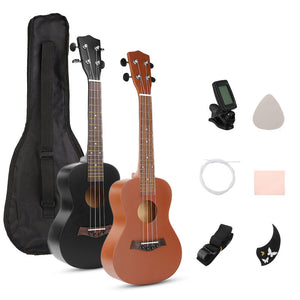 23 Inch Basswood Ukulele 18 Fret Black/Brown with Bag String Tuner For Beginner