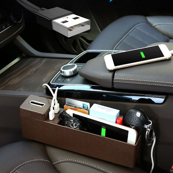 Plastic Car Seat Crevice Storage Box Gap Organizer with Phone USB Wireless Charging