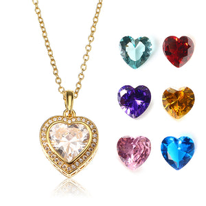 JASSY Gold Plated Necklace with 7 Different Color Gemstone Open Heart Pendant Fine Women Jewelry