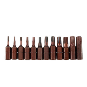 Drillpro 12pcs S2 Steel T6-T40 Magnetic Torx Screwdriver Bits Set 25mm Security Tamper Proof Screwdriver Bit