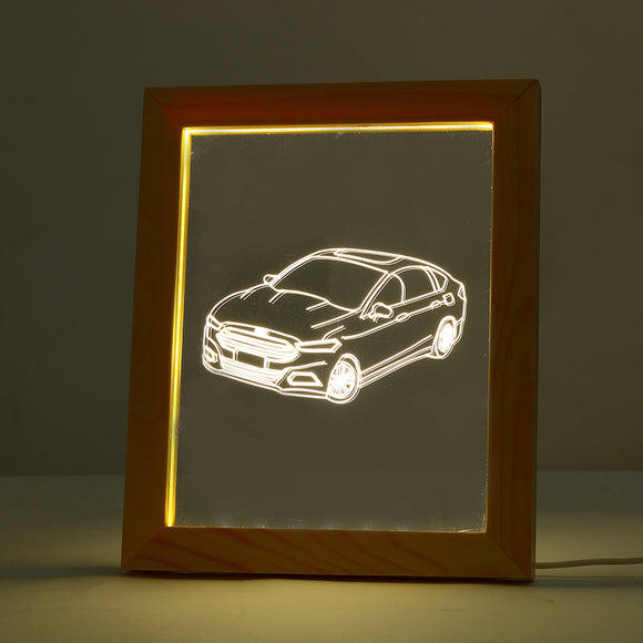 KCASA FL-730 3D Photo Frame LED Night Light Wooden Car Decorative USB Lamp Christmas Gifts