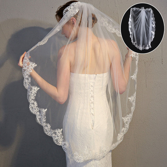 90-95cm Ivory White Lace Bridal Veil Wedding Veil with Comb Decor Supplies