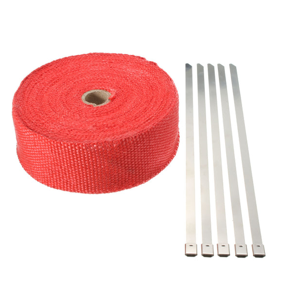 15M Red Exhaust Header Manifold Pipe Insulating Wrap Heat Tape + 5 Zip Tie