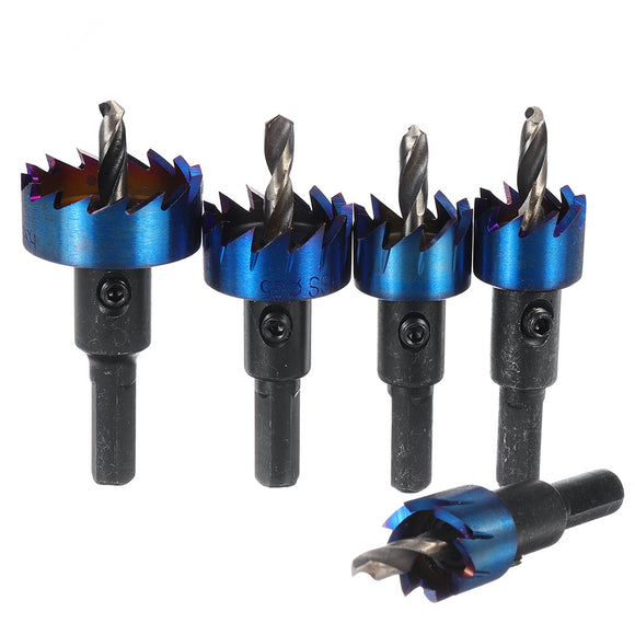 Drillpro 5Pcs 16-30mm HSS Blue Nano Coating Tooth Hole Saw Cutter Drill Bit Set for Metal Sheet