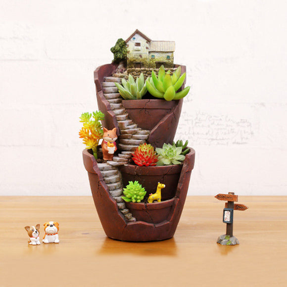 Double Layer Sky Garden Pot Craft Ornaments Flower Basket Planter Decoration