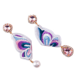 Trendy 925 Sterling Silver Earring Diamond Butterfly Embroidery Cloth Pearl Women Earrings