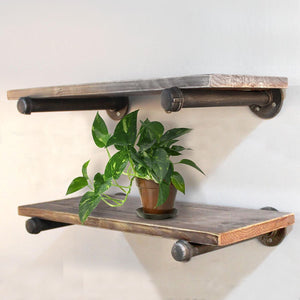 24/36 Rustic Industrial Pipe Shelf Bracket Floating Wooden Board Wall Mounted Holder"