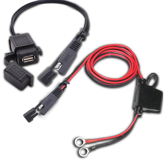 12V-24V 2.1A SAE to USB Adapter with Extension Harness Motorcycle Waterproof Charger