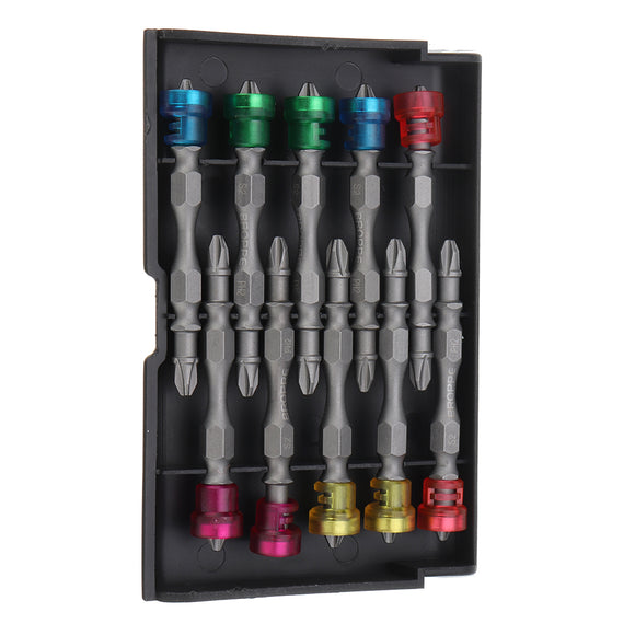 BROPPE 10pcs Double Head 65mm S2 Alloy PH2 Phillips Magnetic Screwdriver Bit Set 1/4 Inch Hex Shank