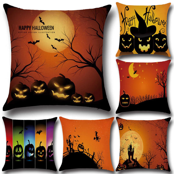 Halloween Terror Pumpkin Pattern Pillowcase Cotton Linen Throw Pillow Cushion Cover Seat Home Decor