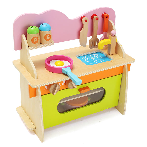 36*17*36cm Colorful Kitchen Wooden Wood Pretend Gas Stove Toy Model Set For Kids Gifts Home