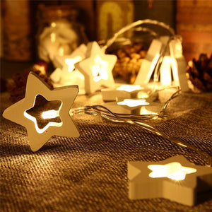 1.2M Battery Powered 10 LED Warm White Wooden Romantic Pentagram String Light Holiday Lamp DC3V