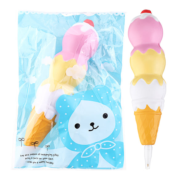 Squishies Pen Cap Ice Cream Cone Squishy Slow Rising Jumbo With Pen Stress Relief Toys Student Office Gift