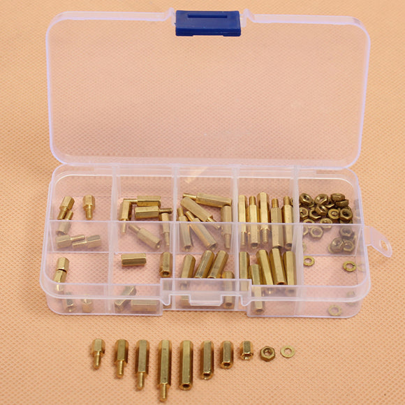 88pcs PCB M3 Hex Male Female Threaded Brass Spacer Standoffs Screw Nut Assortment Set