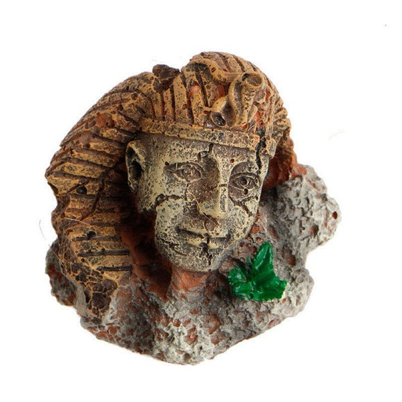 Yani Fish Tank Decor Exotic Environments Ancient Realistic Stone Head Ruin Aquarium Ornament