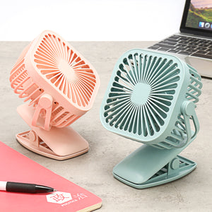 Square Shape USB Charging Mini Cooling Fan with Clip Head Desktop Small Fan