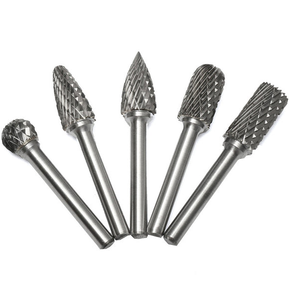 5pcs 6mm Shank Tungsten Carbide Burrs 12mm Head Rotary Cutter Engraving Bits Set