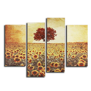 4PCS Frameless Oil Painting Sunflower Canvas Modern Wall Art Home Decoration