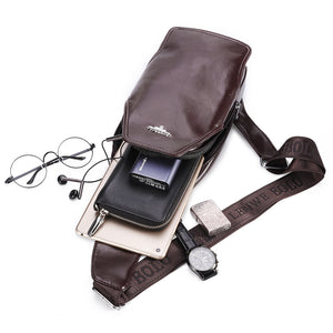 Men PU Leather Outdoor Fashion Crossbody Bag Chest Bag