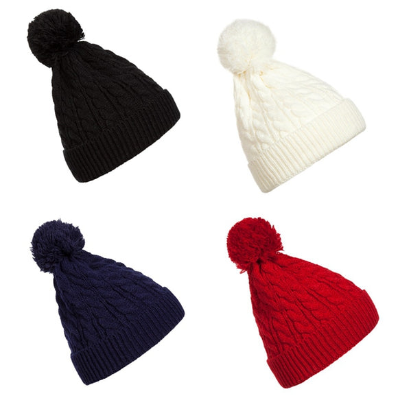 Outdoor Women Wool Hat Cap Winter Warm Crochet Knit Beret Ski Beanie Ball