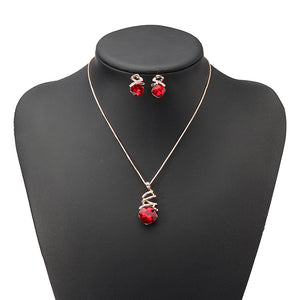 Elegant Women Ruby Jewelry Set Rose Gold Chain Gemstone Necklace Earrings Best Gift Clothing