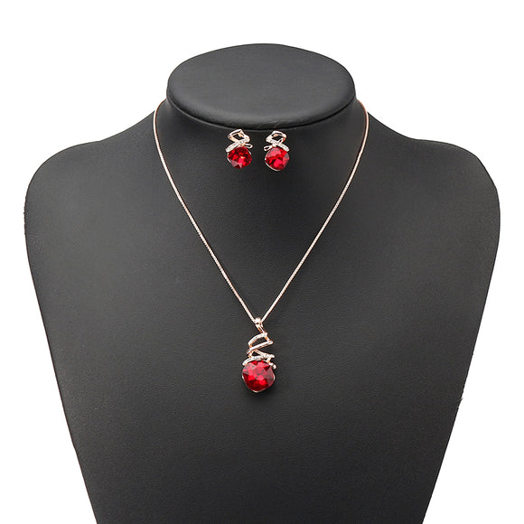 Elegant Women Ruby Jewelry Set Rose Gold Chain Gemstone Necklace Earrings Best Gift Clothing