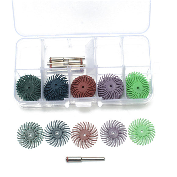 30pcs 25mm Radial Bristle Disc Brushes 80-1000 Grit with 5pcs Mandrel Rotary Adapter
