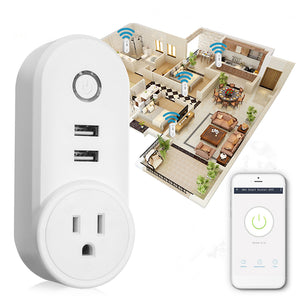 US Plug 110-230V 1250W WIFI Assistant 2 USB Alexa Voice Control APP Smart Socket Charger