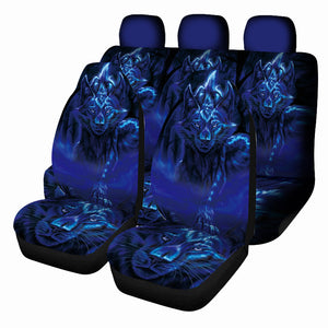 1/7PCS Universal Car Seat Cover Blue Leopard Design Front & Rear Seat Full Protect