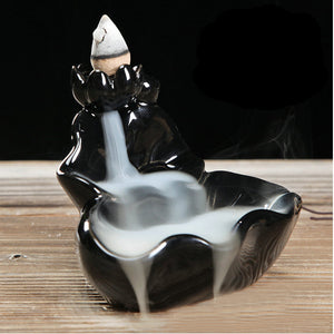 Lotus Backflow Incense Burner Holder Ceramic Glaze Fragrant Cone Censer Home Furnace Decor