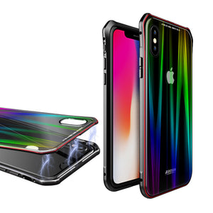 Luphie Protective Case For iPhone X Gradient Magnetic Adsorption Aluminum Tempered Glass Cover