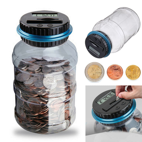 AUD EUR Pound Digital Coin Counting Money Saving Box Jar Bank LCD Display Coin Holder