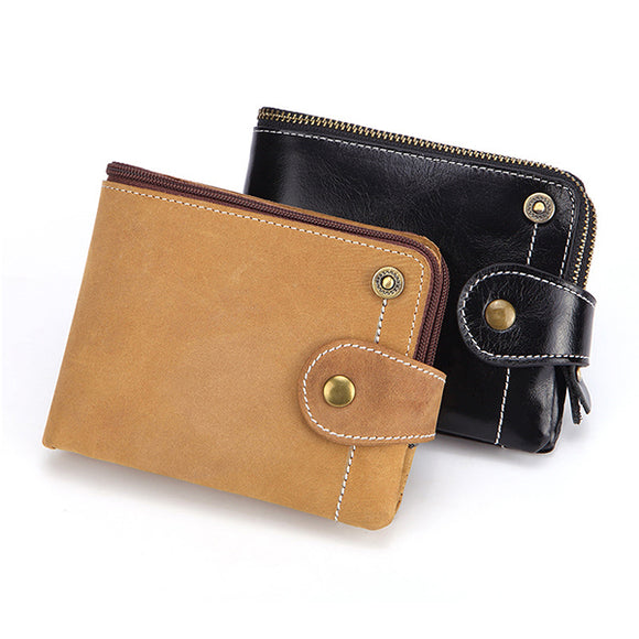 Men Genuine Leather Retro Short Wallet Card Holder