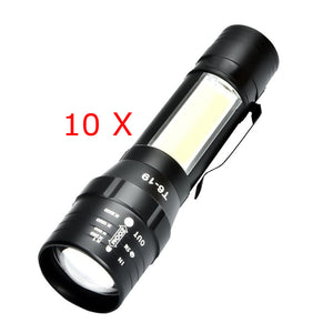 10pcs XANES T6 4Modes Front + Side Light USB Rechargeable Zoomable Mini Flashlight Fishing Lamp