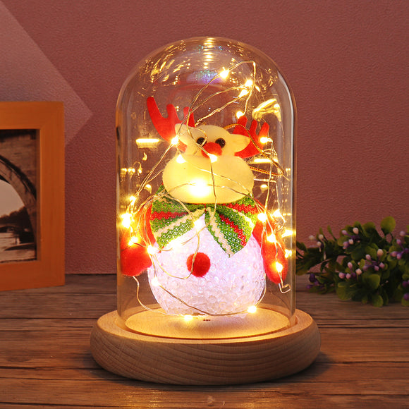 Glass Dome Bell Jar Cloche Display Wooden Base With Fairy LED Light Decorations Christmas Gift