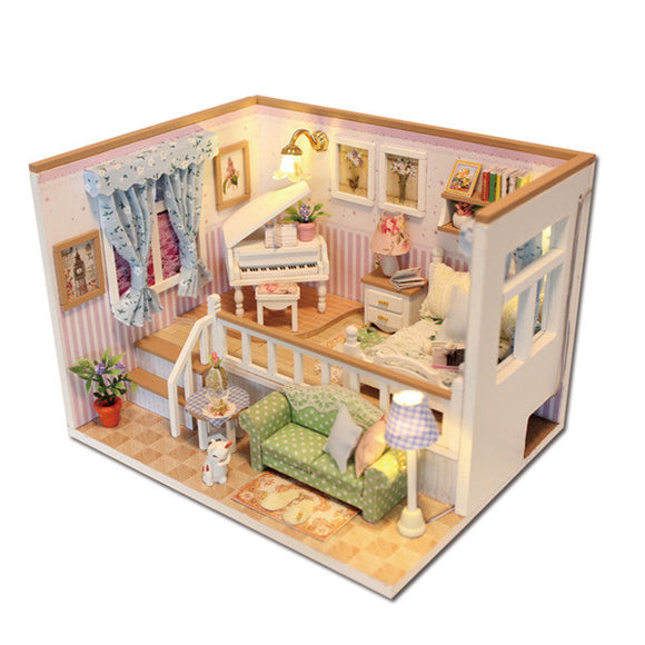 Hoomeda M026 DIY Wooden Dollhouse Because Of You Miniature Doll House LED Lights