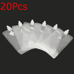 20Pcs Clear Spout Stand Up Liquid Flask Pouch Bag With Cap