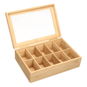 10 Compartment Section Tea Bamboo Box Sugar Bag Desktop Organizer Container Storage Gift