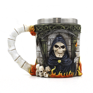 Double Wall Stainless Steel 3D Skull Coffee Mug Grim Reaper Tea Drinking Cup Halloween Decor Gift