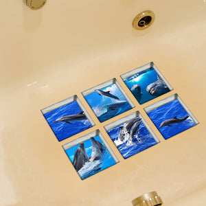 PAG 6pcs 13x13cm Dolphin Pattern 3D Anti Slip Waterproof Bathtub Sticker