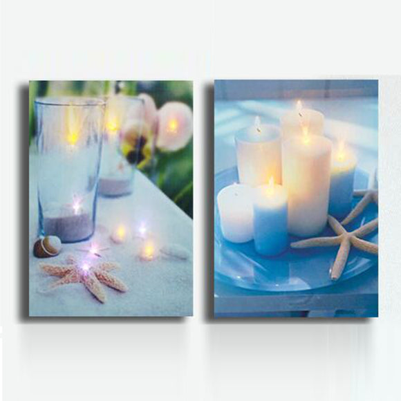 Wall Art Beach Lighted Candles Hanging Picture Starfish Canvas Shore Print LED Paper