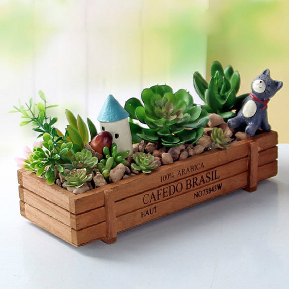 Honana HG-GP5 Multifunctional Vintage Natural Wood Garden Planter Succulent Rectangle Flower Pot