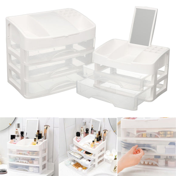 2/3 Layers Clear Drawers Makeup Case Cosmetic Organizer Storage Jewelry Box Holder