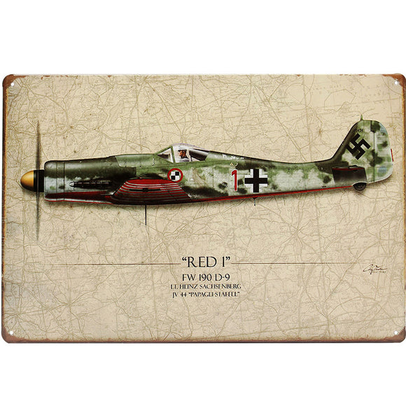 20x30cm World War Vintage Military Battle Plane Sheet Metal Drawing Decor Wall Art Plaques Signs